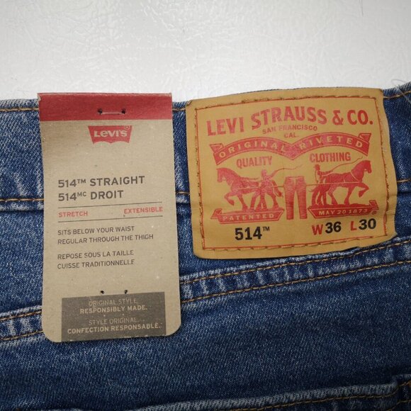 NWT Levi's 514 Men's Size 36/30 Straight Leg Medium Wash Blue Jeans - Picture 4 of 14